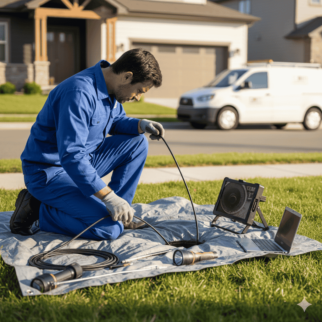 HD fiber-optic sewer camera providing real-time video inspection of residential sewer line in Huntsville